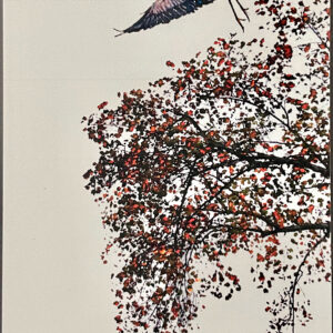 Set of 12 &nbsp;4"x6" Notecards featuring an inked print of a Great Blue Heron leaping from a treetop, with a blank reverse side.