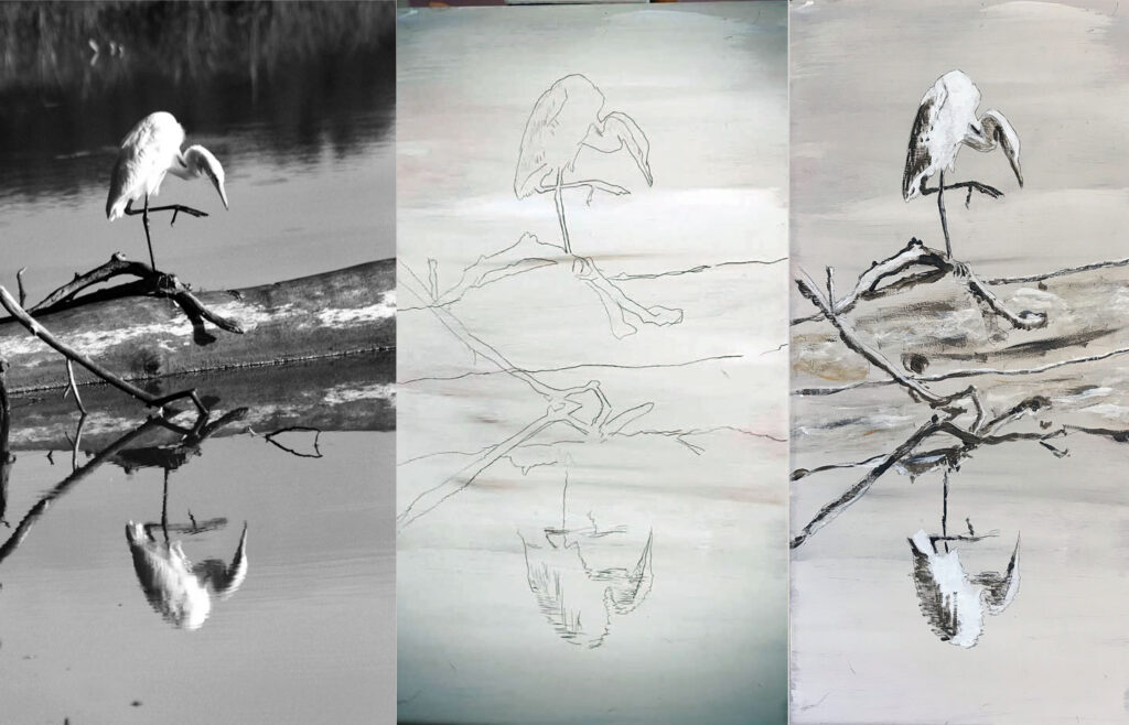 "Steps" From photo to painting.